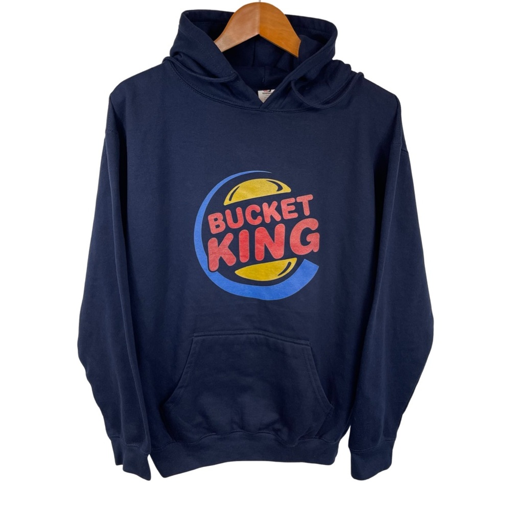 Bucket King Basketball Drawstring Hoodie L Navy Kangaroo Pocket